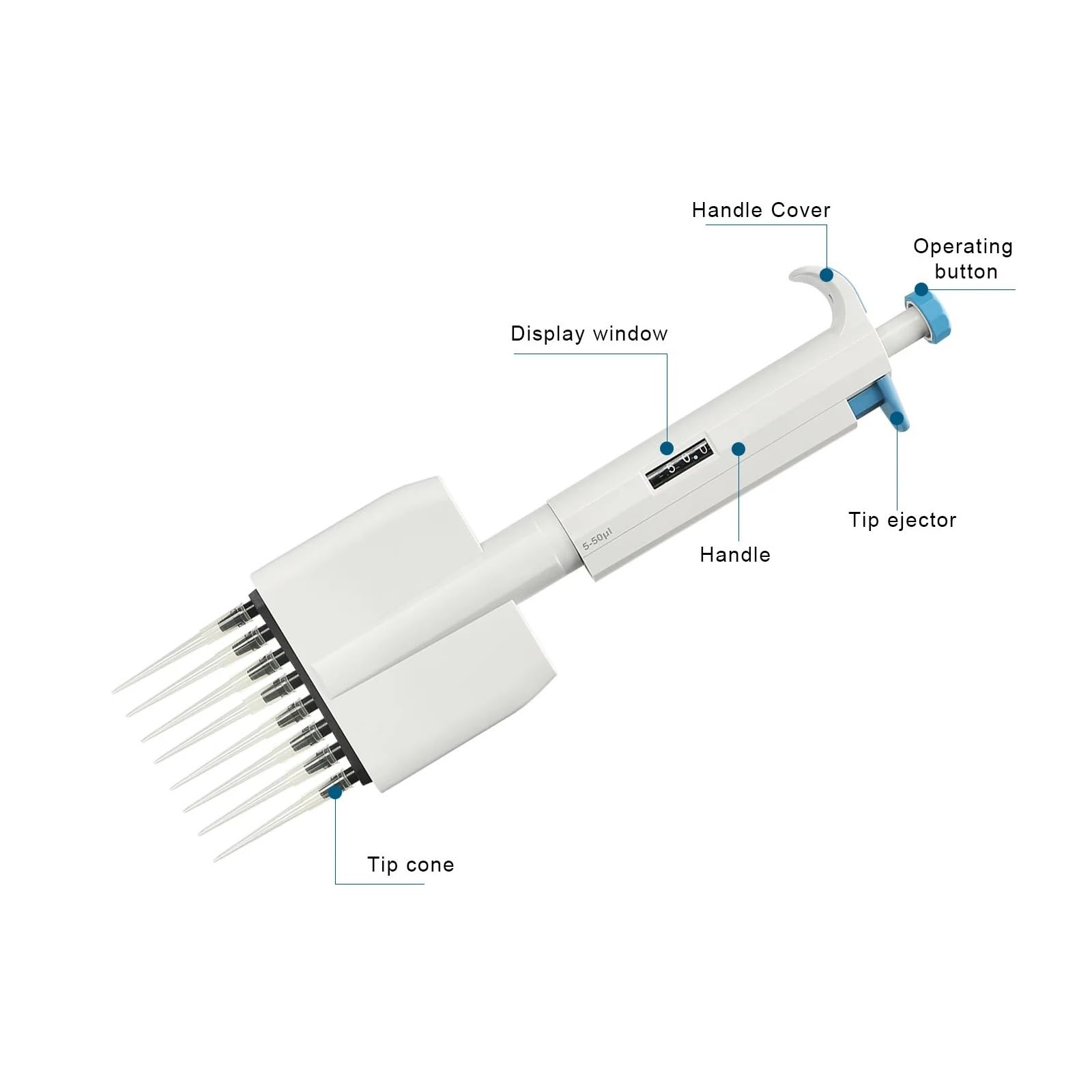 Pistola de pipeta multicanal de Volumen Ajustable, 8 Canales, Equipo de Laboratorio, maquinaria(0.5-5ml)