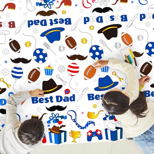 Kelool Fathers Day Dad Gifts from Daughter Coloring Tablecloth,54 x 108 Inches Giant Table Cover Coloring Poster Banner,Fathers Day Decorations Party Supplies from Kids Son Wife,Best Dad
