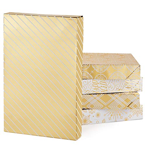 Hallmark Premium Christmas Gift Box Assortment - Pack of 5 Gold Patterned Shirt Boxes with Lids for Wrapping Holiday Gifts, 5XBC1097