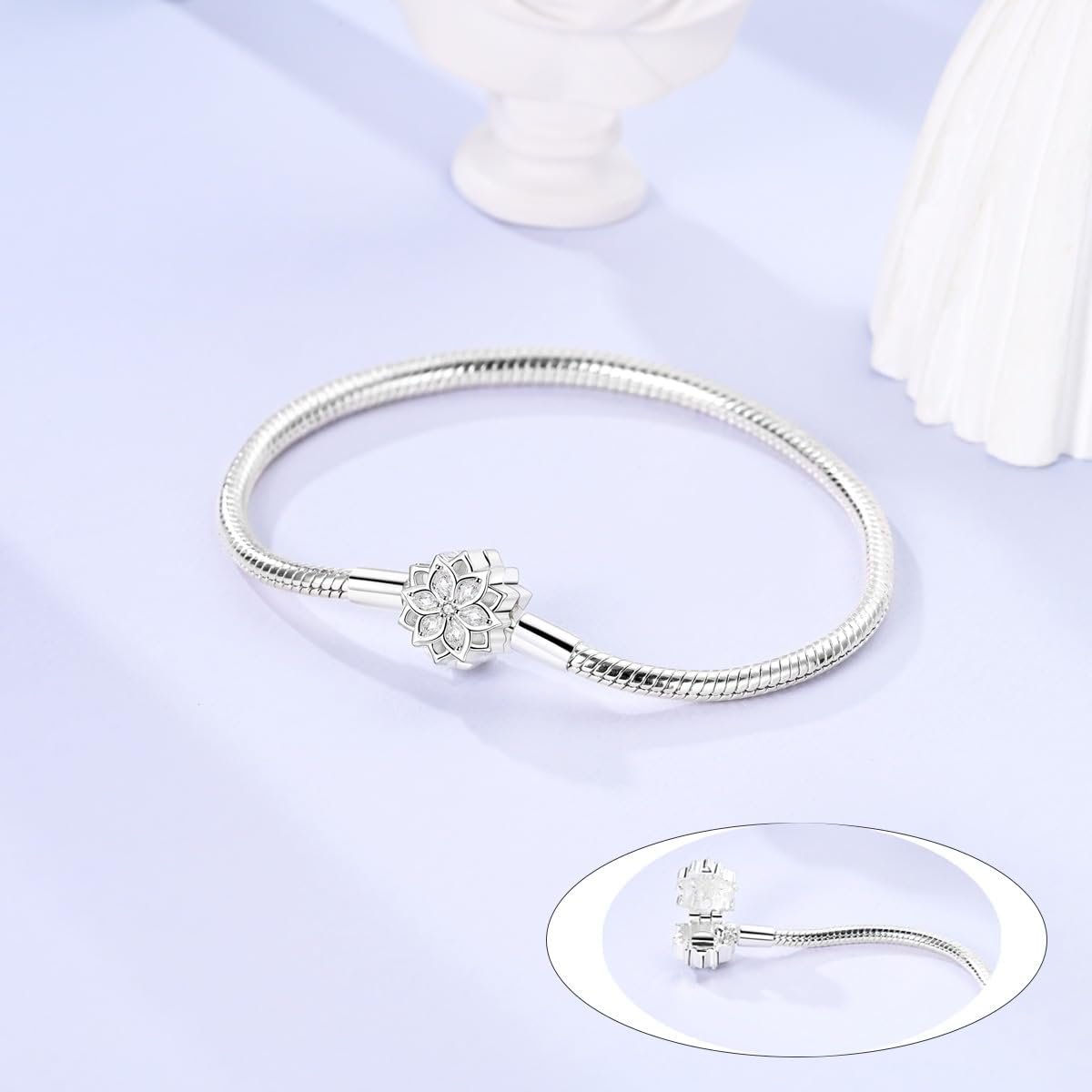 925 Sterling Silver Snake Chain Charm Bracelet Cross Butterfly Heart With 5A Cubic ... - Image 2