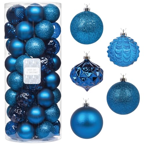 Every Day is Christmas Ornaments, Shatterproof Set (50 pcs) - Royal Blue
