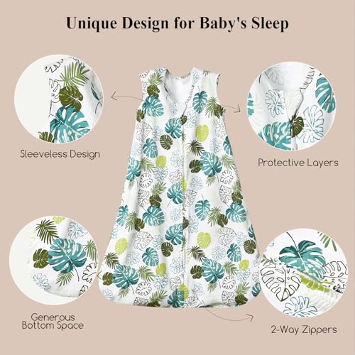 Image of david's kids 100% Organic Cotton Baby Sleep Sack 6-12 Months, Soft Baby Wearable Blankets with 2-Way Zipper, 2 Pack Comfy Sleeping Bags for Infant Newborn Boys Girls Neutral, Medium Size, Leaf