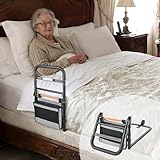 NIMOOD C1 Fold Pro Bed Rails for Elderly Adults Safety - Sensor Light & Storage Pocket, 180° One-Hand Folding Bed Side Rails, Sturdy up to 350 Lbs, Adjustable Height Fit King Queen Full Twin