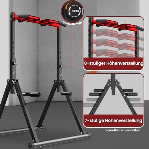 Bild 2 - Klimmzugstange Freistehend Power Tower Dip Station Faltbar, Pull Up Bar Verstellbar, Multifunktions Home Gym Trainingsgerät, Krafttraining Fitnessgeräte