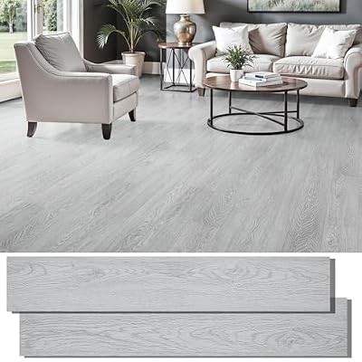 Peel and Stick Floor Tile, INMOZATA Self Adhesive Vinyl Plank Flooring Tile Wood Grain Look 36-Pack 54 Sq.Ft Waterproof Tile Sticker for Bedroom, Living Room, Kitchen, RV (Light Gray)