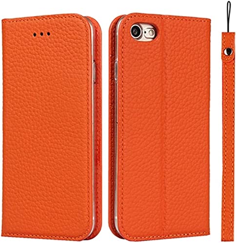 Étui portefeuille iPhone SE 2022 en cuir orange litchi avec porte-carte et béquille