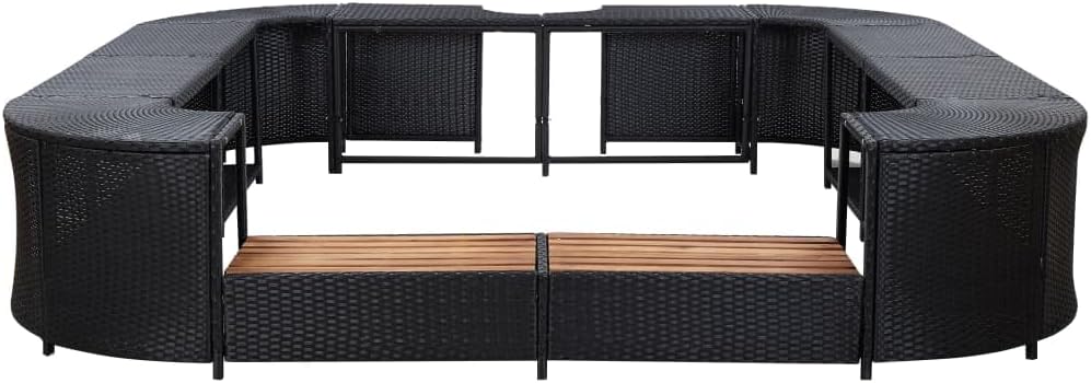 Square Spa Surround Hot Tub Enclosure with Acacia Wood Top, Durable PE Rattan and Powder-Coated Steel Frame, Large Outdoor Patio Jacuzzi Furniture, Black