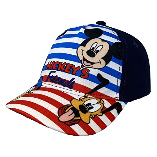 SUN CITY Gorro con visera, Disney, Mickey And Friends, Mickey And Mickey Mouse, Pluto y Paperino, gorro de verano para bebé, ajustable para niños, 48 cm, azul