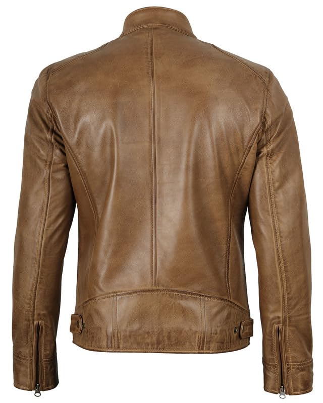 Image of Blingsoul Leather Jacket Men - Real Lambskin Cafe Racer Motorcycle Style Jacket for Mens