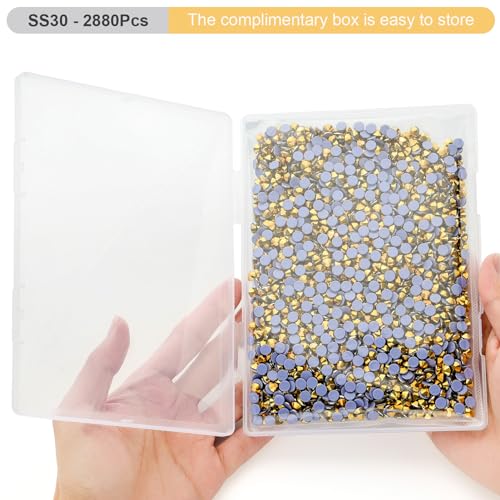 Image of Hotfix Rhinestones Bulk, 2880PCS Gold Hot Fix Rhinestones for Clothes DIY Decoration Crafts, Gold, SS30, 6.3-6.5mm