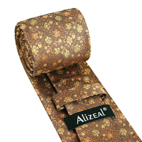 Image of Alizeal Mens 3.15inches Exquisite Floral Tie with Small Flower Printed Pocket Square