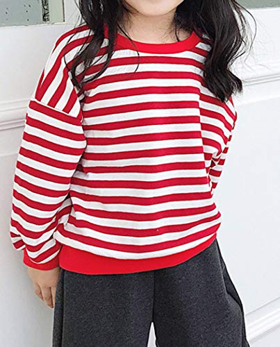 ASHER FASHION Unisex Kids Fall Clothes Long Sleeve Loose Casual Pullover Sweatshirt Crewneck Striped Top2