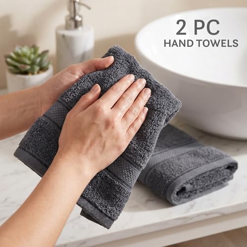 Image of MYTRIDENT Towels for Hand, Indulgence Collection, 100% Cotton Towels for Men /Women, 600 GSM, 2 Pc Hand Towel Set Luxury, 40 cm x 60 cm - Anchor Grey