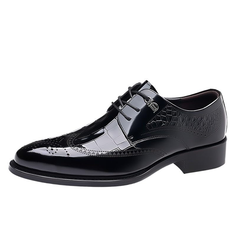Men Dress Oxford Shoes Lace-up Genuine Leather Pointed Toe Wedding Rubber Sole Slip Shoe Casual