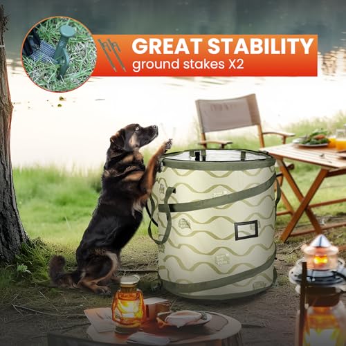 Image of Pop-Up Trash Bin with Removable Divider, Heavy Duty Bottom, Collapsible Storage for Camping, Laundry, Storage and Garden, Waterproof and Tear Resistance Material with Air Vent, Green