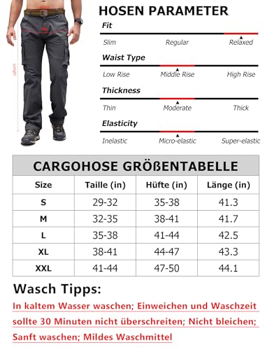 Cindeyar Cargohose Herren Relaxed Fit Baumwolle Wanderhose Herren Casual Arbeitshosen Männer Outdoor Militär Taktische Hosen mit Multi Taschen(Dunkelgrau,XL)