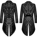 Darkrock Men's Black Gothic Steampunk Tailcoat Victorian Brocade Damask Wedding Coat/Tail Coat Jacket (US, Alpha, XX-Large, Regular, Regular, Black)