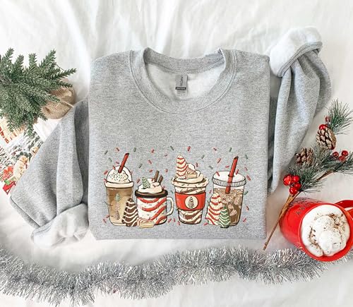 Christmas Tree Cake Coffee Sweatshirt, Cute Xmas Gift Shirt, Latte Lover Christmas Shirt, Xmas Peppermint Tee Gift, Xmas Hoodie Present, Cozy Winter Shirt, Oversized Shirt, Cute Coffee Christmas Gift2