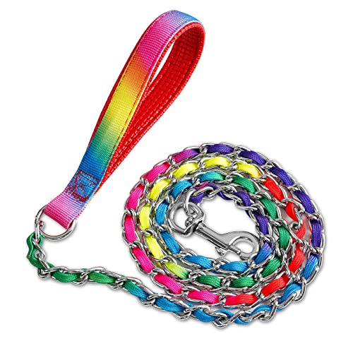 Chain Dog Leash Chew Proof, Metal Chain and Nylon Rope Pet Dog Leash with Padded Handle, Heavy Duty Leashes for Medium Large Dogs Training, Walking