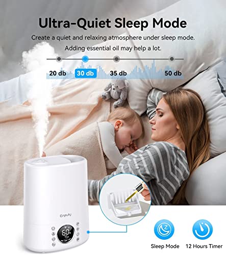 Enpuly 6L Top Fill Warm And Cool Mist Humidifiers For Bedroom/Large Room(Max 861Sq.ft), 12 Levels Dual Mists Air Humidifier, Essential Oil Tray, Sleep Mode, 12 Hrs Timer, Child Lock(White) #TOP4