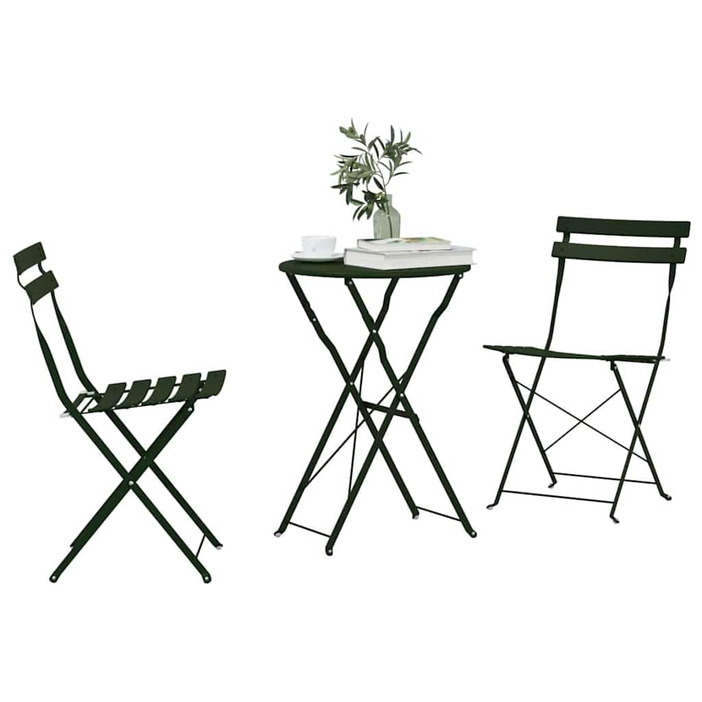 Fengshui Set da bistrot pieghevole in acciaio, 3 pezzi, tavolo 50 x 50 x 71 cm, sedie 42 x 46 x 82 cm