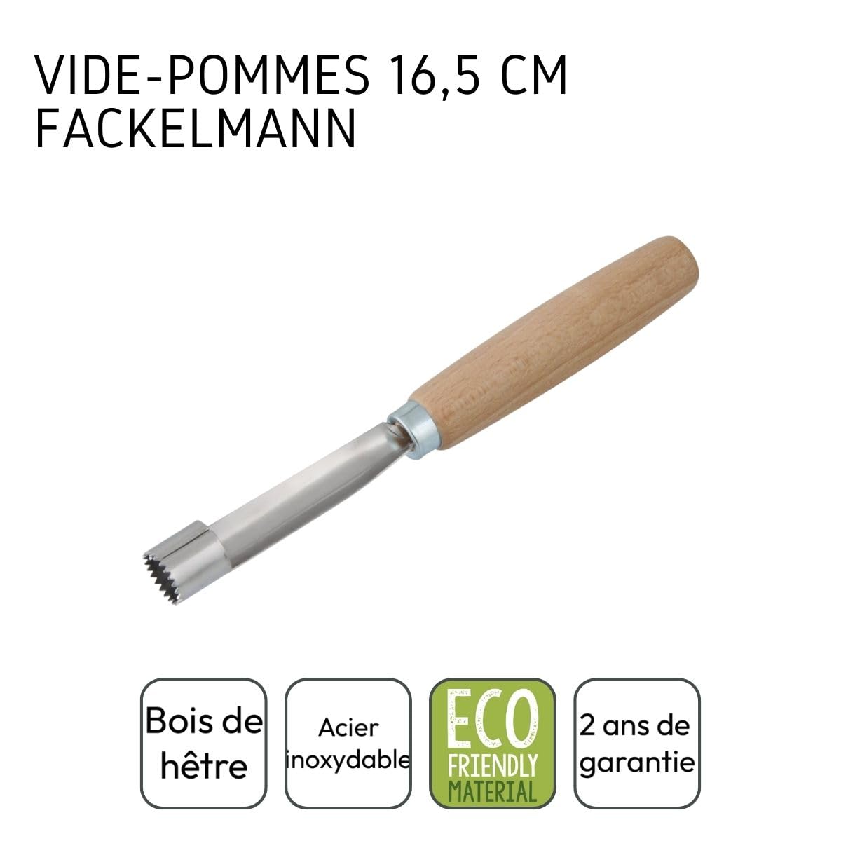 Vide-Pommes Fackelmann – Manche Bois De Hêtre FSC – Acier Inoxydable – 16,5 Cm – Pour Pommes, Poires