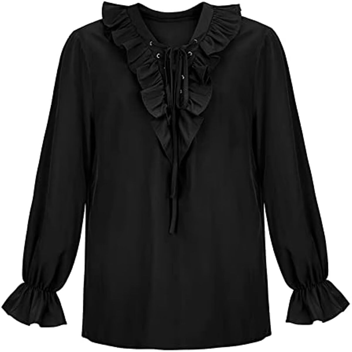 Josamogre Mens Pirate Medieval Shirt Blouse Renaissance Festival Costume Shirt Blouse Blouse Tops Steampunk Medieval Viking Cosplay Halloween Black XS