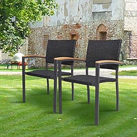 4 Pack Outdoor Patio All Weather PE Wicker Dining Chairs with Aluminum Alloy Frame,Stackable Rattan Bistro Cafe Balcony Backyard Armchair Set (Black) 51c0PjXc67L. SS280