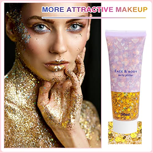 Fusang Body Face Glitter Gel,Mermaid Scales Sequins Long Lasting Holographic Sparkling Face Body Liquid Eye Shadow Hair Glitter Festival Daily Makeup For Women #TOP6