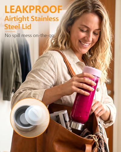 Image of Zukro Glass Juice Bottles with Stainless Steel Lids 18 oz, Airtight & Leak Proof, Non-Slip Bottom, Measured Markings, 4-Pack Reusable Clear Jars for Water, Juicing, Smoothie, Protein Shakes, BPA Free