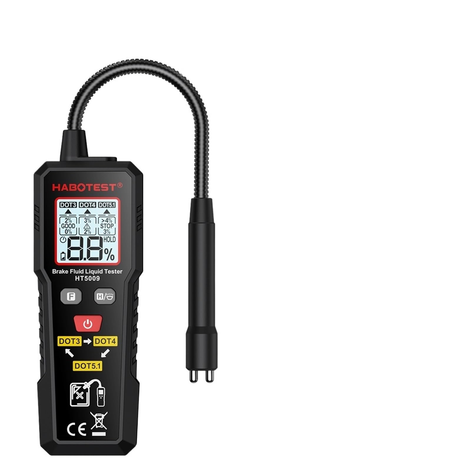 HT5009 Digitale Tester Olio Freni Auto Auto Olio Freni Rilevatore di umidità DOT3 DOT4 DOT5.1 Display LCD Retroilluminato Tester Liquido Freni