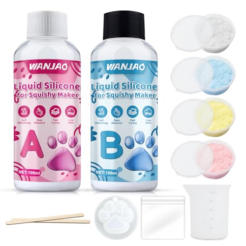 WANJAO Liquid Silicone for Squishy Maker, Make Your Own Squishies DIY Squishy Making Kits Silicone Rubber Mold Making Fast Curing and Easy Rebound 1:1 AB Ratio Mix for Cat Paw Casting DIY Gift