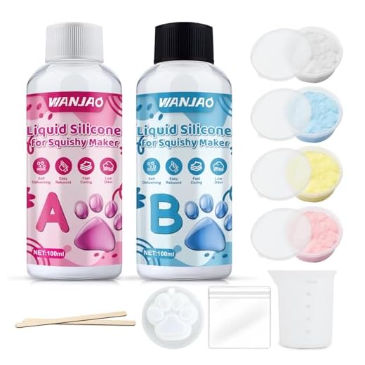 WANJAO Liquid Silicone for Squishy Maker, Make Your Own Squishies DIY Squishy Making Kits Silicone Rubber Mold Making Fast Curing and Easy Rebound 1:1 AB Ratio Mix for Cat Paw Casting DIY Gift