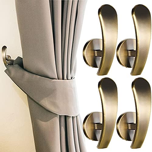 Furge 4 Pieces Curtain Holdback,Wall Mounted Hooks Drapery Tiebacks with Screws Metal Decorative Curtain Holdbacks Decorative Window Drapery Holder Curtain Hooks (Bronze)