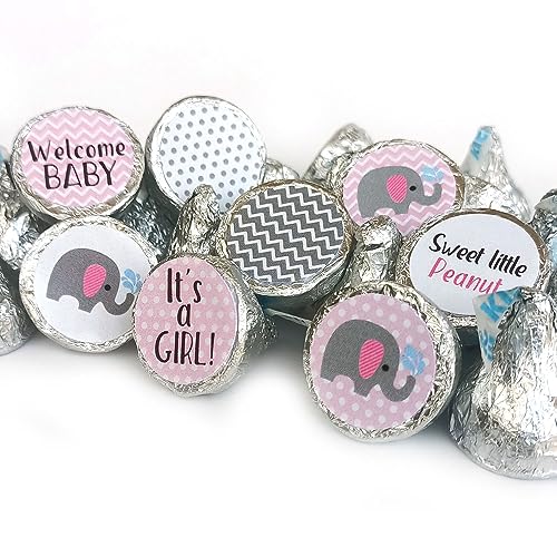 Baby Girl Elephant Labels for Hershey’s Kisses Chocolates by Adore By Nat – Baby Shower Candy Stickers – Set of 240