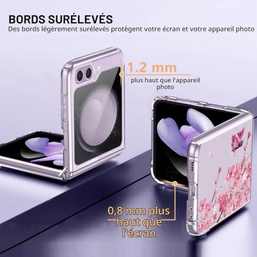 Coque Z Flip 5 Coque pour Samsung Z Flip 5 5G Transparente Cristal avec Motif Fleur Attrape-rêves Etui pour Samsung Galaxy Z Flip 5 Coque Ultra Fine Original Silicone Souple TPU Antichoc Case (B) – vue 7
