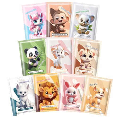 10 Stück Gesichtsmaske Kinder - Tiere Face Mask - Tuchmasken...
