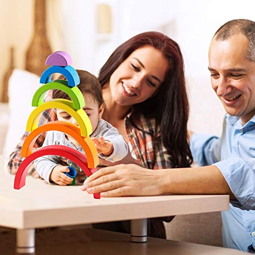 Vigeiya Wooden Rainbow Stacking Toy Color Sorting Toys Funny Stacker Building Blocks Early Educational for Kids Toddlers