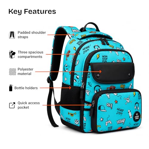 Image of Nasher Miles Polyester Backpack | Ideal for Preschool, Kindergarten, College, School, Office& Travel | Toddler, Girls, Boys, Men, Women