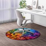 RevoLue Round Rug 5 FT Rainbow Office Desk Chair Mat Abstract Computer Gaming Rolling Chair Mat Chair mat Standing Desk Anti-Fatigue Mat for Hard Floor