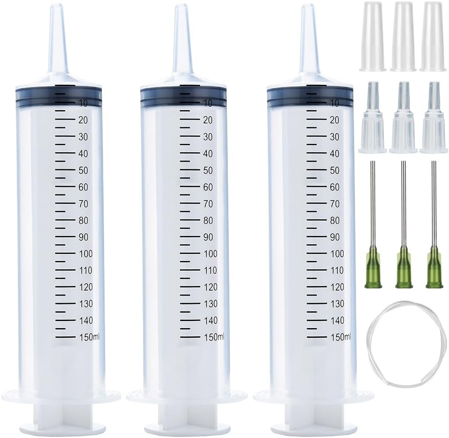 3 Pack Disposable 150ml Syringes with 55.1 Inch Tube and Needle 14G 1.5โ, Sterile Syringe Individually Packaged for Labs, Liquid Measuring, Feeding Pets,Oil or Glue Applicator