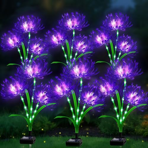 Halloween Solar Lights Outdoor  Purple Spider Lily Flowers,6 Pack 18-Head with Glowing Stems,Waterproof Solar Powered Garden Decor for Yard,Patio,Lawn,Spooky Halloween Decorations & Gifts