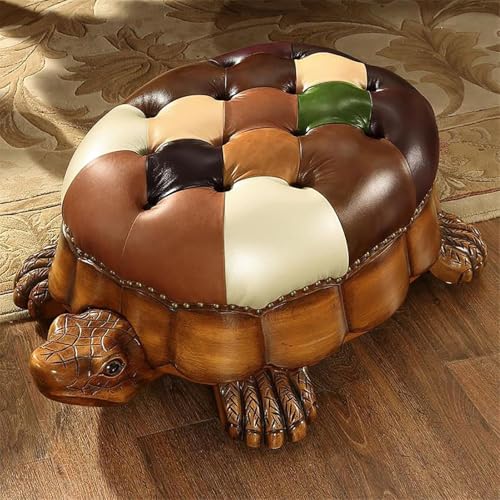 Reposapiés otomano, reposapiés tapizado en forma de tortuga vintage con ruedas, silla de banco de animales para sala de estar, dormitorio, decoración elegante y funcional del hogar