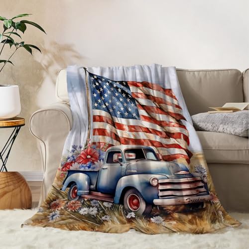Image of YeeJu Patriotic Throw Blanket for Kids Small 4th of July Memorial Day Fourth of July Blanket for Girls Boys Child Baby Couch Bed Red White Blue Blankets Stars American Veteran Day Blanket 40x50