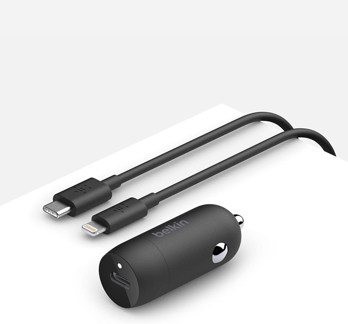 Belkin 20 Watt USB C Car Charger with Fast Charging for Apple iPhone 14, 14 Pro, 14 Pro Max, iPhone 13, 13 Pro, 13 Pro Max, Samsung Galaxy S22 Ultra & More (USB-C to Lightning Cable Included) - Black