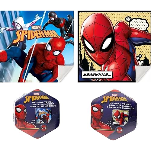 Lot de 2 sets de table magiques Spiderman Marvel en tissu de table lavable et résistant à la chaleur 30 x 30 cm 100 % coton