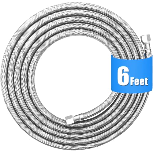 Refrigerator water line - 6 FT Premium Stainless Steel Braided Ice Maker Water Hose Food grade PEX Inner Tube Fridge Water Line with 1/4 Fittings for Refrigerator Ice Maker