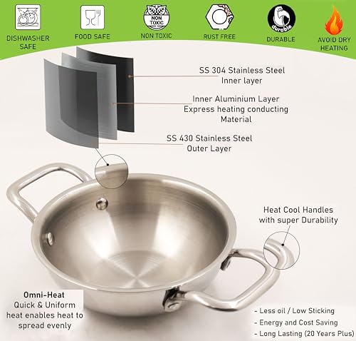 Wok acero inoxidable 28 cm Triply Kadhai antiadherente miniatura 2