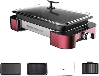 review zaizai Compact Electric Grill,One-Key Operation with 5 Adjustable Temperatures Electric Oven Electric Grill Indoor Hot Pot Multifunctional 1000W Non-Stick