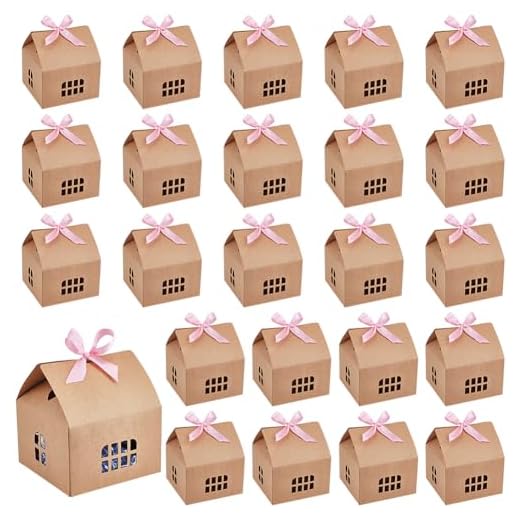 BENECREAT 24 caja de Regalo con Forma de Casa Marrón, Caja de Cartón para Dulces de 12.5x12.5x13.5cm, de Papel Kraft, para Bodas, Baby Showers, Fiestas de Cumpleaños